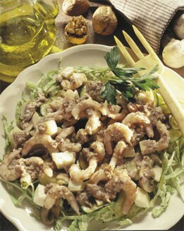 ENSALADA DE CHAMPIÑONES Y GAMBAS