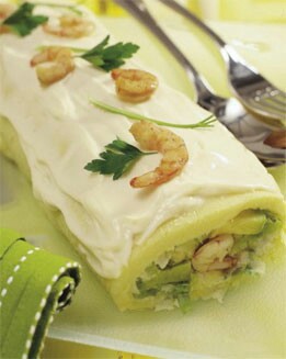 ROLLITO DE PATATA RELLENO DE MARISCO Y AGUACATE
