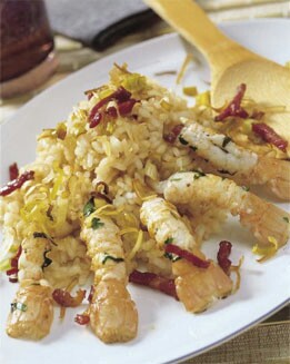 ARROZ CON CIGALAS Y CRUJIENTE DE PUERROS Y JAMÓN