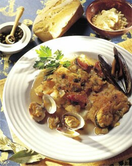 FILETES DE RODABALLO CON MOLUSCOS AL GRATÉN