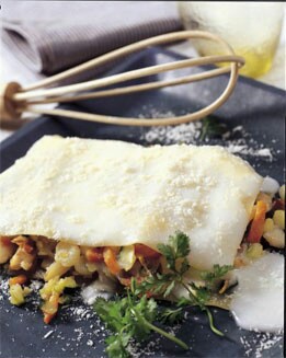 LASAÑA DE VERDURAS, VIEIRAS Y PESCADO