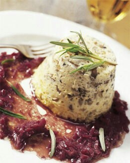 FLANES DE SETAS DEL BOSQUE CON SALSA DE HIERBAS