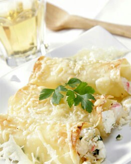 CANELONES DE GAMBAS Y CANGREJO