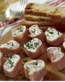 ROLLITOS DE CREMA DE QUESO Y JAMÓN DULCE