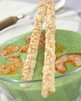 CREMA DE ESPINACAS CON GAMBAS