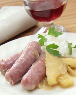 SALCHICHAS CON SALSA DE MANZANA Y ARROZ