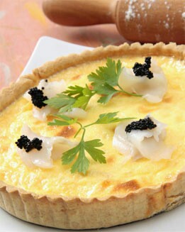 TARTALETA DE QUESO CON BACALAO AHUMADO