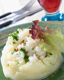 PURÉ DE PATATAS CON BACALAO CONFITADO