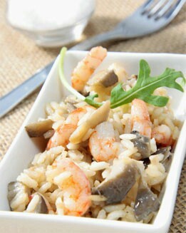 ARROZ MELOSO CON SETAS Y GAMBAS