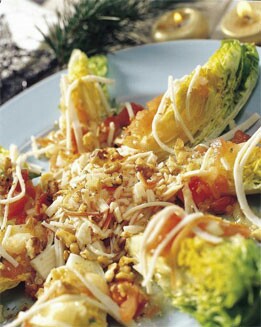 COGOLLOS CON VINAGRETA DE CHANGURRO Y NUECES