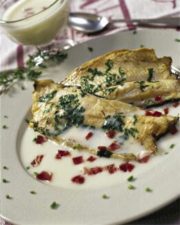 ESCALOPES DE TRUCHA CON SALSA CREMOSA DE JAMÓN