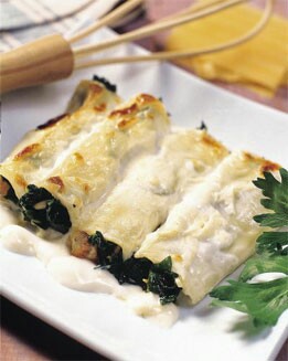 CANELONES DE ACELGAS Y GAMBAS