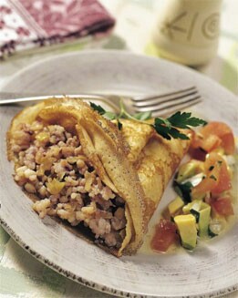 CREPES DE CHIPIRONES CON VINAGRETA DE AGUACATE
