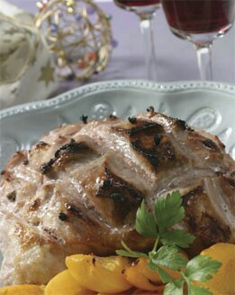 JAMÓN ASADO CON MELOCOTONES