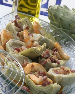 ALCACHOFAS EN SALSA DE LANGOSTINOS