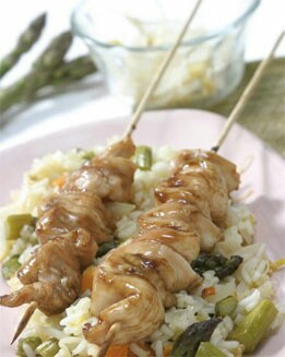 SATÉ DE POLLO CON GUARNICIÓN DE ARROZ