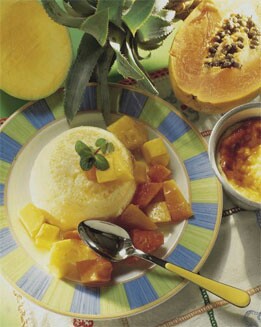 FLAN DE YOGUR Y FRUTAS TROPICALES