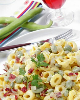 SALTEADO DE HABAS CON TORTELLINI