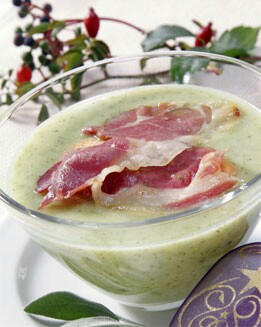 CREMA DE BRÉCOL CON JAMÓN A LA PLANCHA