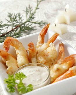 LANGOSTINOS REBOZADOS CON SALSA DE CILANTRO