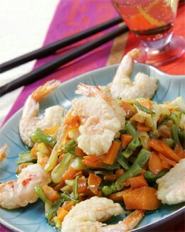 VERDURAS SALTEADAS CON GAMBAS