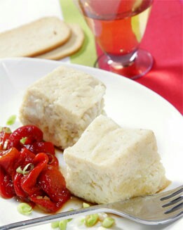 FLAN  DE MERO CON PIMIENTOS