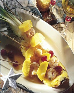 BROCHETA DE PIÑA Y LANGOSTINOS