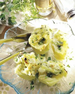 PATATAS RELLENAS CON GUISANTES Y MOZZARELLA